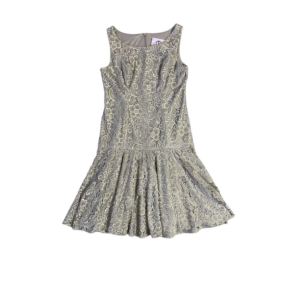 NWT JS Collection Lavender Grey Floral Lace Drop Waist Knee Length Dress SZ 12